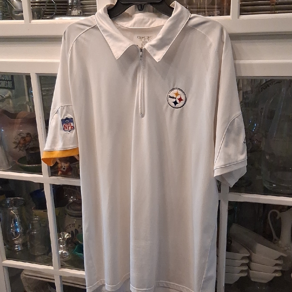 Reebok White Polo Shirt with Gold Accents